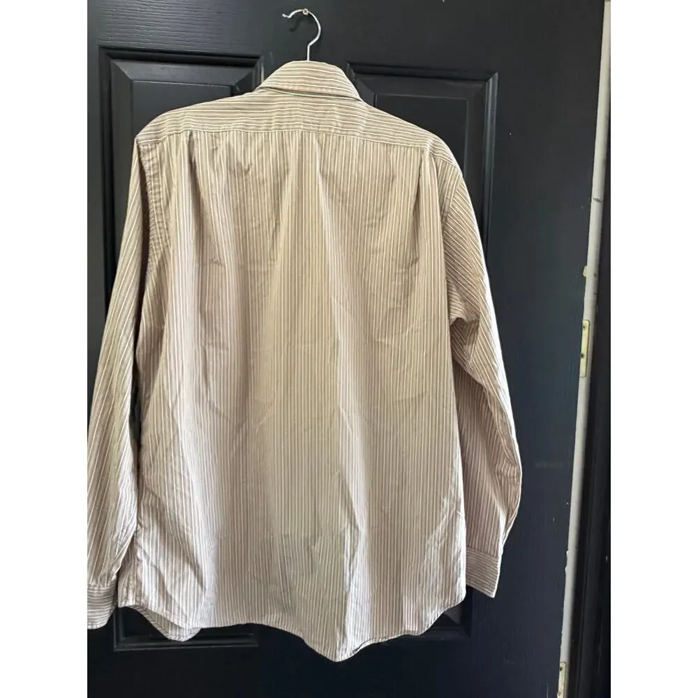 Polo Ralph Lauren Shirt Size Large Beige White Striped Regent Classic Button-Up
